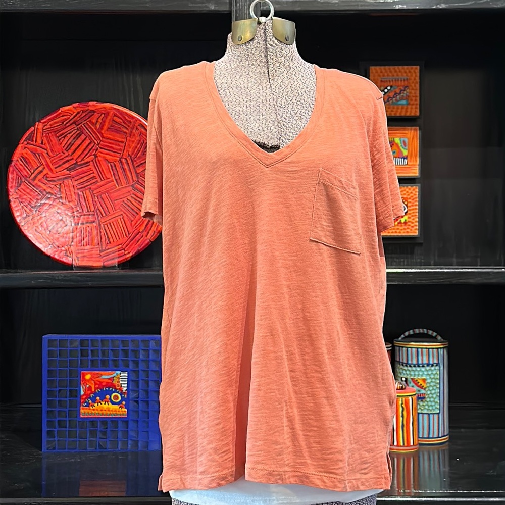 Madewell V-Neck Cotton T-Shirt In Peachy Terra Cotta Size Large